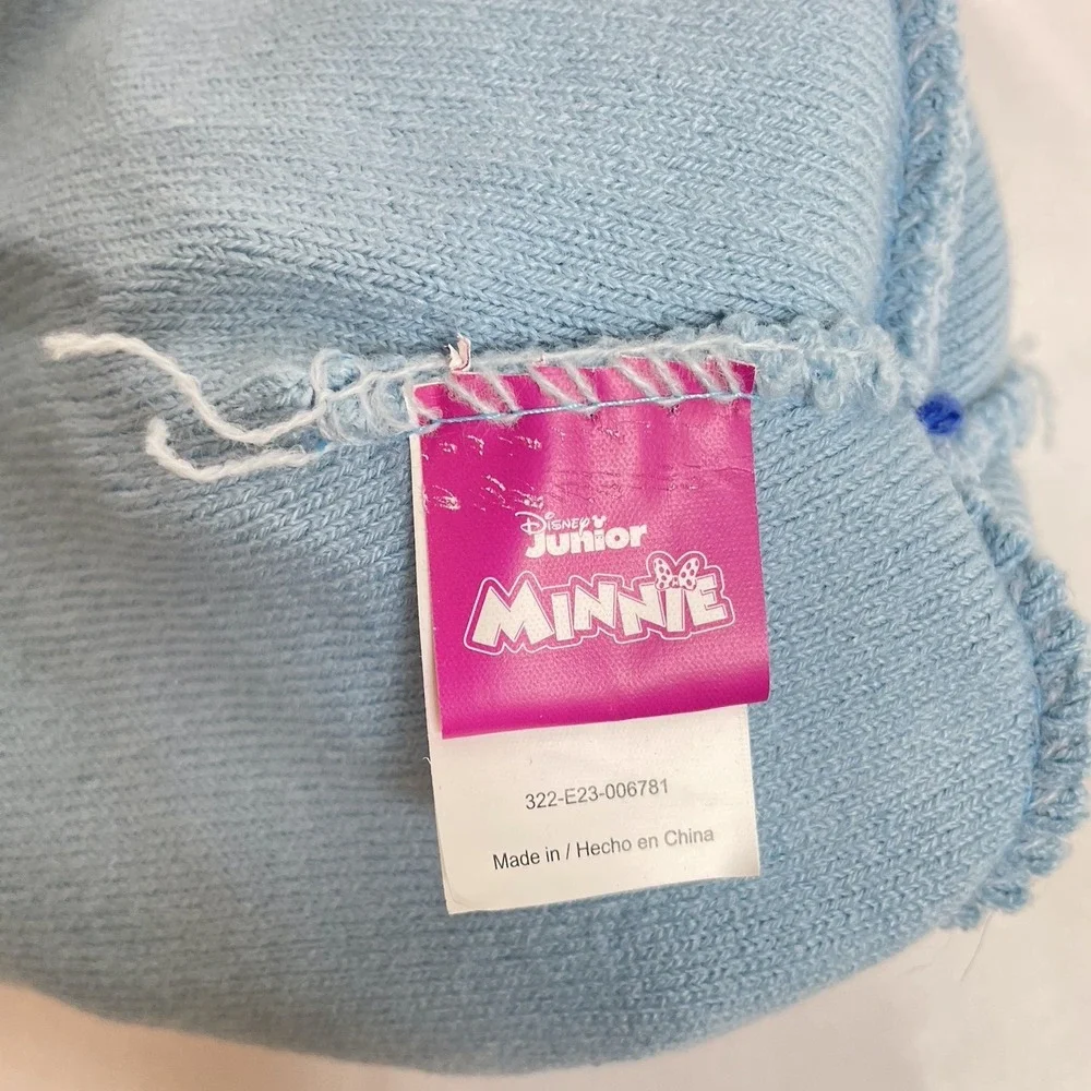Disney Junior Minnie Mouse Toddler Knit Hat S ‎ 2T-5T Blue Beanie Pompom Tassel.
